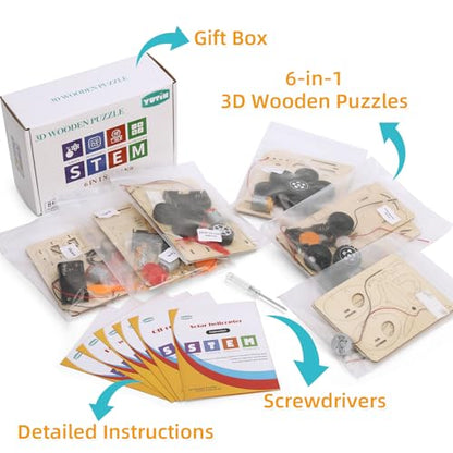 STEM Kits for Kids Age 8-10 10-12, 6 Set Wood Building Projects Crafts 6-8 | Science Model Car Kits for Kids Age 8-12, Wooden 3D Puzzles, STEM Toys for Boys 8 9 10 12 13 Year Old Birthday Gifts