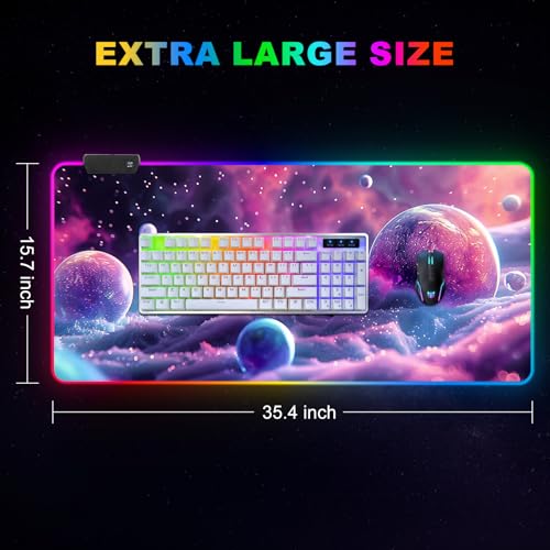 ARTSO Large RGB Gaming Mouse Pad, Led Big Mouse mat with 14 Light Modes, Extended Soft Computer Keyboard Mat Non-Slip Rubber Base, Colorful Purple Ball - color: Colorful Purple Ball