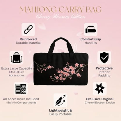 American Mahjong Set Complete, Full Game with 166 Mahjong Tiles, Mahjong Racks with Pushers, Instructions, Dice, Chips, Wind Indicator & Mahjong Accessories in Mahjong Bag (Cherry Blossom) - color: Cherry Blossom