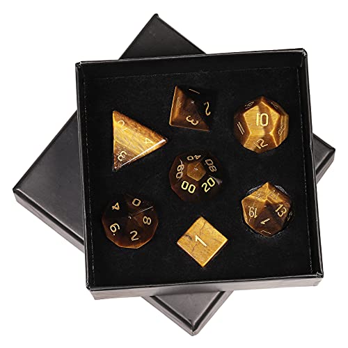 mookaitedecor 7 PCS Tiger's Eye Stone DND Dice Set for RPG MTG Table Games | Crystal DND Dice, Role Playing Dice, Dungeons and Dragons, Polished Tumbled Stones, Home Decoration - color: Yellow