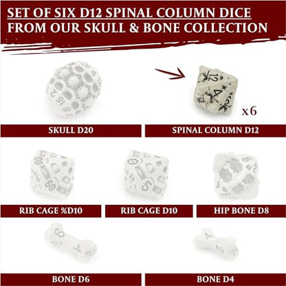 D12 Dice Set - Set of Six 12 Sided Dice - Skull & Bone Themed RPG Dice. Cool & Unique Gift and Compatible with Dungeons & Dragons (DND), D&D, Pathfinder, D and D. (Cleaned Bone White) - color: Cleaned Bone White, style: Six D12
