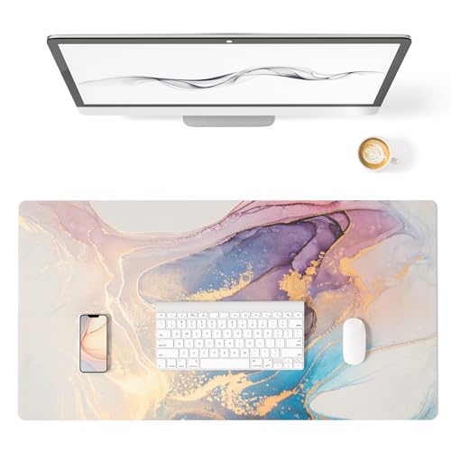 Colorful Star Waterproof Blue Purple Marble Desk Pad, 31.5" x 15.7" | PU Leather Desk Mat Large Keyboard and Gaming Mouse Pads for Office, Non-Slip Writing Pad Desk Accessories for Women Men - color: Blue Purple Marble, size: 31.5" x 15.7"