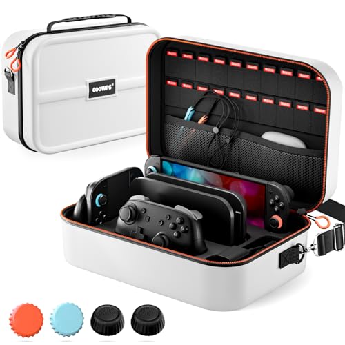 COOWPS Switch 2 Case for Nintendo Switch 2, with 4Pcs Thumb Grips, 20 Game Card Slots, Portable Full Protection All In One Travel Storage Case for Switch 2 Console Pro Controller Accessories - color: White
