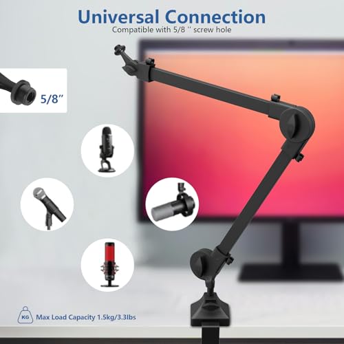 Microphone Boom Arm Stand With 5/8 Inches Connector, Studio Arm Suspension Scissor Adjustable Mic Stand with Heavy Duty Clamp,for Vocal Recording,Gaming,Streaming Podcasting