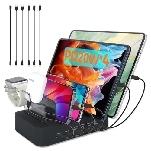 USB C Charging Station for Multiple Devices Apple,100W 4 PD and 2 USB Charger Stations Compatible with Apple iPhone iPad and Android Phone and Tablet,Type C Multi Charging Station - color: 4PD&2USB&Black&100W