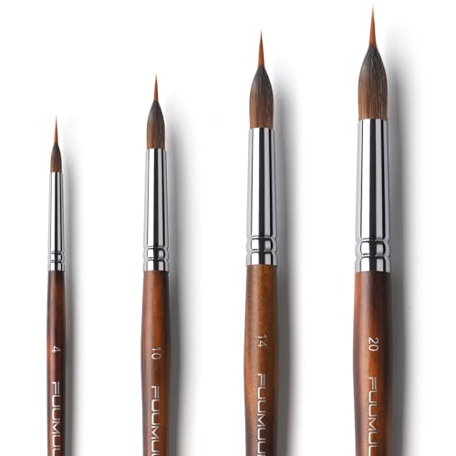 Watercolor Brushes Professional, Fuumuui 4Pcs Extended Needle Point Brushes Synthetic Extra Long Pinhead Brush with Sable Body for Fine Detailing - Watercolor Acrylic Gouache Inks Painting - color: Brown-4pcs