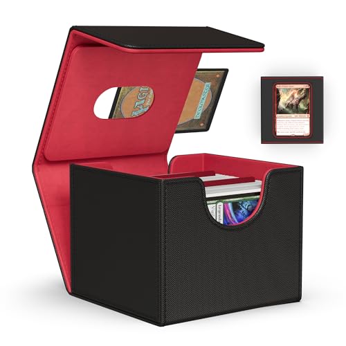 ZLCA MTG Commander Deck Box, Card Deck Box for Trading Card, Holds 110+ Double Sleeved Cards Fits for TCG CCG Magic Cards with 2 Dividers (Black & Red) - color: A1-Black& Red, size: A-Horizontal-Commander