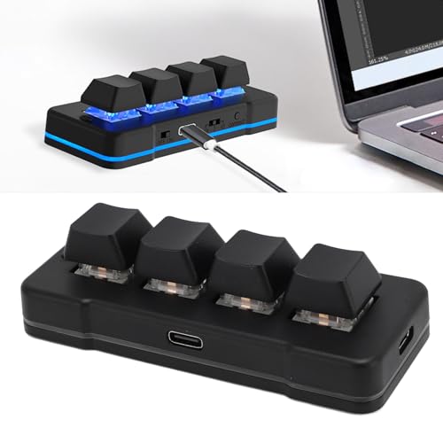 4 Key Mini Keypad, One Handed Mechanical Gaming Keyboard, Wired USB Programming Macro Keypad with RGB Dynamic Lighting for Game Editing Working