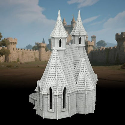 Modular High-Gothic Stone Manor for TTRPG - 25mm Scale Unpainted Fantasy Scenery with Dual Spires, Detailed RPG Terrain Set for Dungeon Masters & Wargame - City Building 1 (AF1104 G) - color: Af1104 G City Building 1