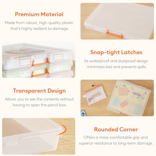Lifewit Board Game Storage Containers with Handle, 12.2''x10.6'', 6 Pcs | Plastic Secure Latch File Box with Lids& Labels for Paper, Document, Pencil, Puzzle, Card Organization, Classroon Must Have - size: 12.2x10.6''