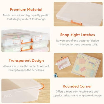 Lifewit Board Game Storage Containers with Handle, 12.2''x10.6'', 6 Pcs | Plastic Secure Latch File Box with Lids& Labels for Paper, Document, Pencil, Puzzle, Card Organization, Classroon Must Have - size: 12.2x10.6''