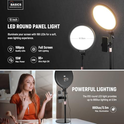 NEEWER Basics 2 Pack 10.5" Desktop LED Ring Light with Stand for Desk/Phone Holder, 3000-6500K Full Screen 15W Panel Lighting for iPhone Recording Streaming Selfie Laptop Webcam Video Conference, R10