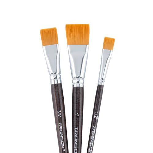 Transon Flat Paint Brush Set 3pcs for Acrylic Watercolor Gouache Oil and Body Painting - size: 3 PCS
