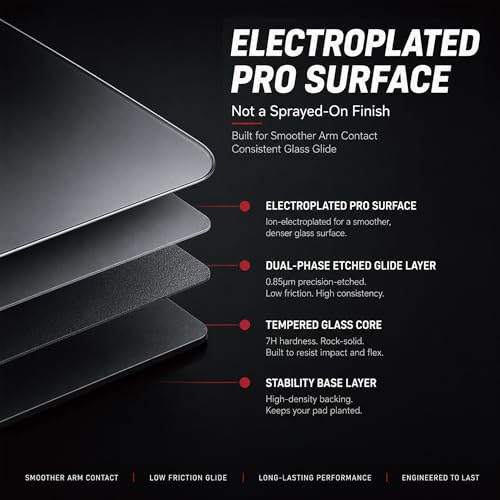 Pro Glass Gaming Mouse Pad, Electroplated Hard Glass Mousepad, Sleeve-Free Smooth Glide, Reduced Skin Drag, High-Stability Base, Graphite Gray