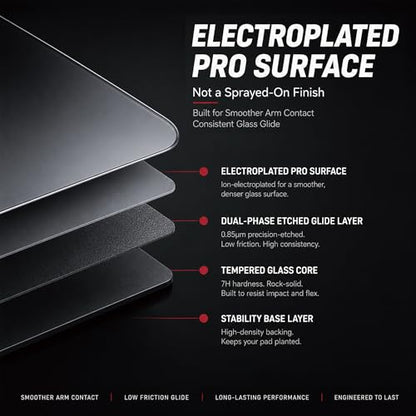 Pro Glass Gaming Mouse Pad, Electroplated Hard Glass Mousepad, Sleeve-Free Smooth Glide, Reduced Skin Drag, High-Stability Base, Graphite Gray