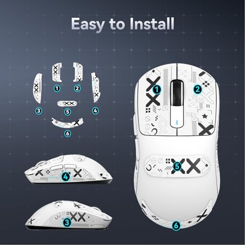 Mouse Anti Slip Grip Tape, Pre-Cut Universal Griptape for Superlight Wireless Gaming Mouse Skins, Sweat Resistant, Elastics Refined Side Grips, Easy to Apply, Ultra-thin 0.5mm (0.02in) - White - color: White & Black