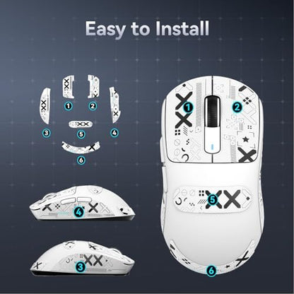Mouse Anti Slip Grip Tape, Pre-Cut Universal Griptape for Superlight Wireless Gaming Mouse Skins, Sweat Resistant, Elastics Refined Side Grips, Easy to Apply, Ultra-thin 0.5mm (0.02in) - White - color: White & Black