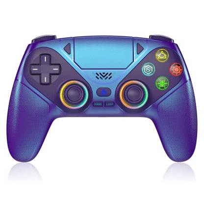 Gamrombo RGB Wireless Controller for PS5/PC – Bluetooth Gamepad with Turbo, Macro, Dual Vibration, 6-Axis Motion, 3.5mm Audio Jack & 1000mAh Battery - color: Metal Blue