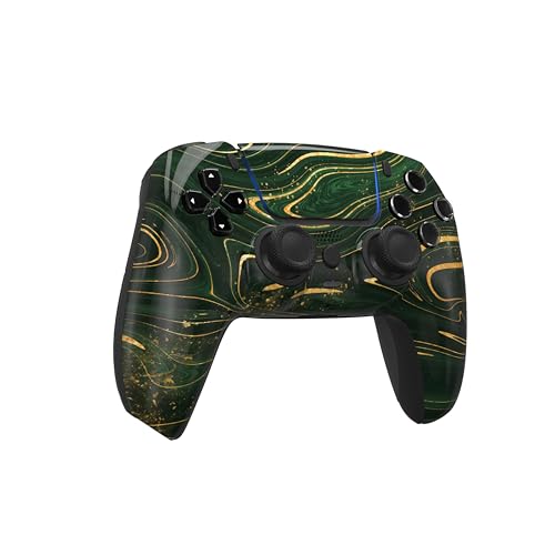 ProControllers LLC Custom Wireless Controller for PS5 - Hand Airbrushed & Multiple Designs Available (Green & Gold Swirl) - color: Green & Gold Swirl