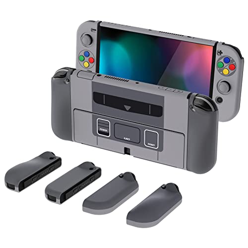 PlayVital AlterGrips Protective Slim Case for Nintendo Switch OLED, Ergonomic Grip Cover for Joycon, Dockable Hard Shell for Switch OLED w/Thumb Grip Caps & Button Caps - color: SFC SNES Classic EU Style