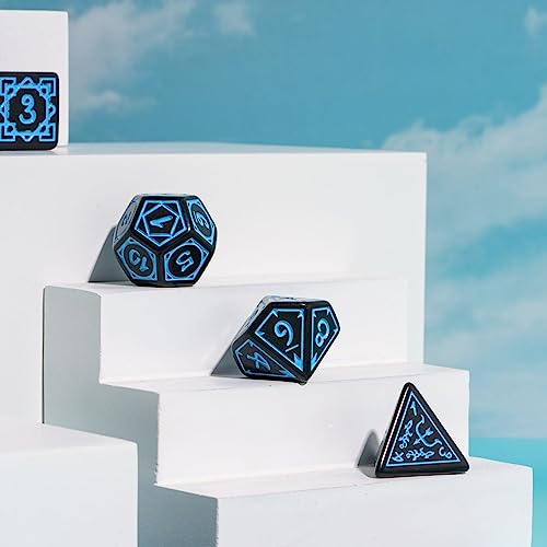 DND Dice Set -D&D Polyhedral Dice (7 Pcs) Druid Dice with Leather Dice Bag for Role Playing Dice Games RPGs(Druid - Black Blue) - color: Druid - Black Blue