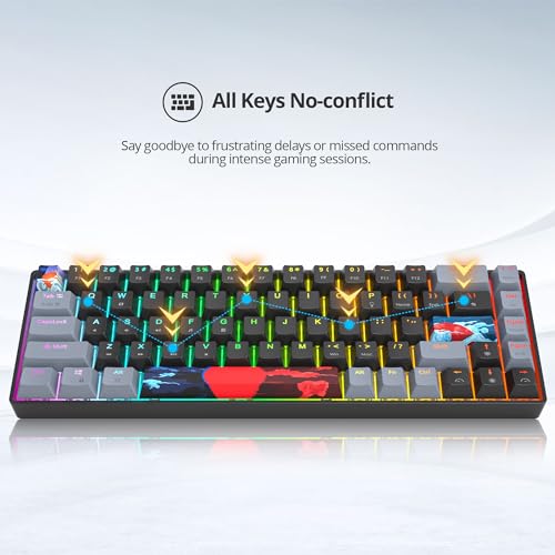 Black and Grey Mechanical Gaming Keyboard 65%, 68 Keys Small Wired RGB Keyboard with PBT Keycaps, Anti-Ghosting for Game/Office - color: 68 Dark/Red Switch