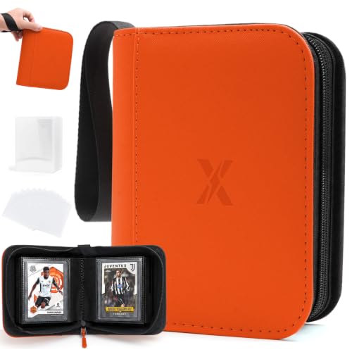 Mini 1 Pocket Top Loader Binder, Upgraded Widened Pages & Spine | Small Trading Card Album Holds 40 Toploaders, Portable Single Pocket Sports Card Binder with 10 Top Loaders & 50 Card Sleeves - color: Orange, size: 1