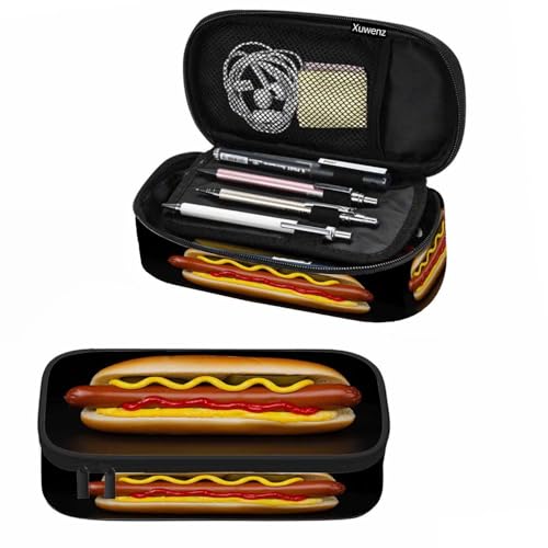 Burger Pencil Case Organizer Sausage Food Delicious Black Stationery Box Makeup Colleague Office Supply for Adults Men Women School Students Boy Girl - color: Burger