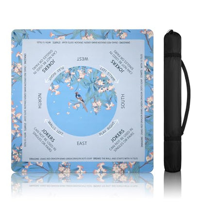 DEVPNR Mahjong Mat for Table with Black Carrying Bag, 32.6"x32.6", Blue | Non-Slip Table Cover, Noise-Reducing, with Rules, Easy Storage, for American Mahjong, Poker, Card & Board Games - color: Blue