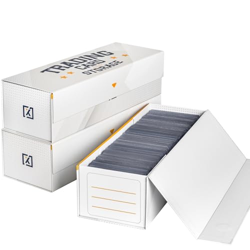 HOMEXPRO Easy Fold Trading Card Storage Box [3 PACK] Magnetic Lid | Toploader Storage Box Fits 800 Cards, 200 Toploaders, or 50 One Touch | Baseball Card Storage Box - Labels included - style: White - 3 Pack