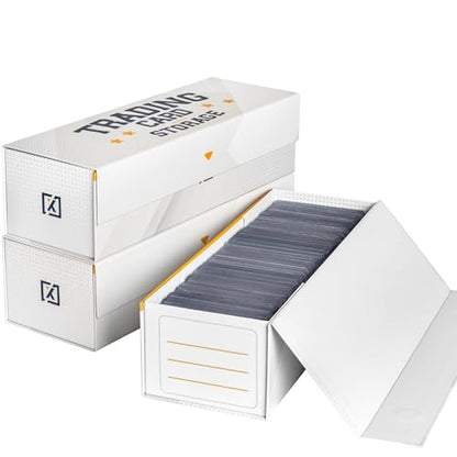 HOMEXPRO Easy Fold Trading Card Storage Box [3 PACK] Magnetic Lid | Toploader Storage Box Fits 800 Cards, 200 Toploaders, or 50 One Touch | Baseball Card Storage Box - Labels included - style: White - 3 Pack