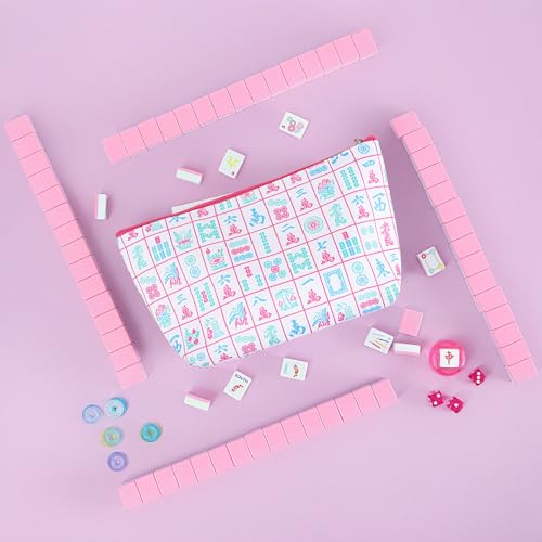 160 Pink American Printed Mahjong Game Set with Carrying Bag and Accessories, 1.2’’ Mahjong Tile Set - style: 2-Pink