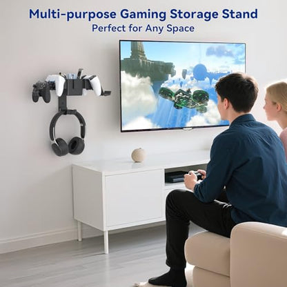 KDD 3 in1 Controller Headphone Wall Mount - Universal Gaming Controller Organizer Stand with Storage Box - Gamepad Hanger Fits Xbox Series X/S, PS4, PS5, Switch, Steam, Video Game Accessories
