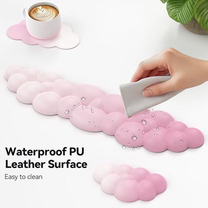 TECKNET Cloud Keyboard Wrist Rest Set, Cloud Wrist Rest with Non-Slip Base, PU Leather Wrist Pad for Keyboard with Ergonomic Memory Foam for Computer Laptop Office Gaming & Pain Relief, Gradient Pink - color: Gradient Pink