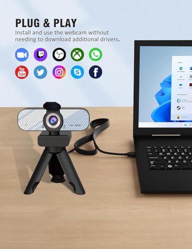 HD 1080P Webcam with Built-in Microphone and Rotatable Tripod, 1080P Video and Wide Angle Camera, Privacy Cover, for Desktop PC or Laptop Computer （White） - color: white