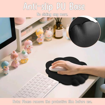 Mouse Pad Wrist Support, Cloud Mousepad with Memory Foam Wrist Rest, Non-Slip PU Base Gaming Leather Surface Mouse Pad for Home Office Laptop, Black - color: Black