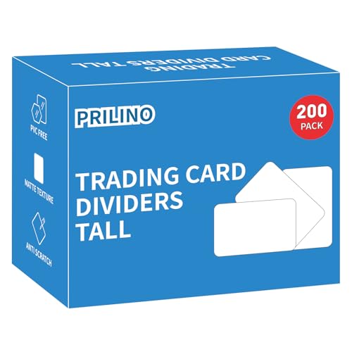 Prilino Trading Card Dividers Tall, Storage Box Separators, White, 200 Pack | Bend & Crack Resistant, Rounded Anti-scratch Edges, Easy to Wipe Clean, Extra Thick & Extra Tall for Orderly Card Management
