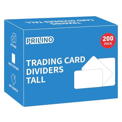Prilino Trading Card Dividers Tall, Storage Box Separators, White, 200 Pack | Bend & Crack Resistant, Rounded Anti-scratch Edges, Easy to Wipe Clean, Extra Thick & Extra Tall for Orderly Card Management