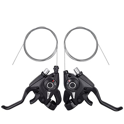 TOBWOLF Bicycle Brake Levers Shifter, 3x8 24 Speed Mountain Bike shifters Set, Left Right Brake Lever Shifter Kits with Gear Indicator, Replacement with Shift Cables for Moutain Bike Folding Bike - color: 3x8 24 Speed