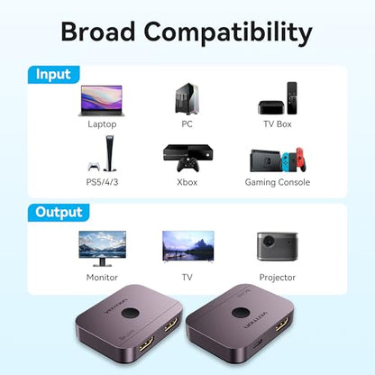 VENTION 8K HDMI Switch, 4K@120Hz HDMI Splitter Switcher, 2 in 1 Out with LED Indicators, Supports HDR, 3D, Dolby, Compatible with Laptops, PC, Xbox Series, PS5/4/3, Blue Ray, Projector - color: Pink