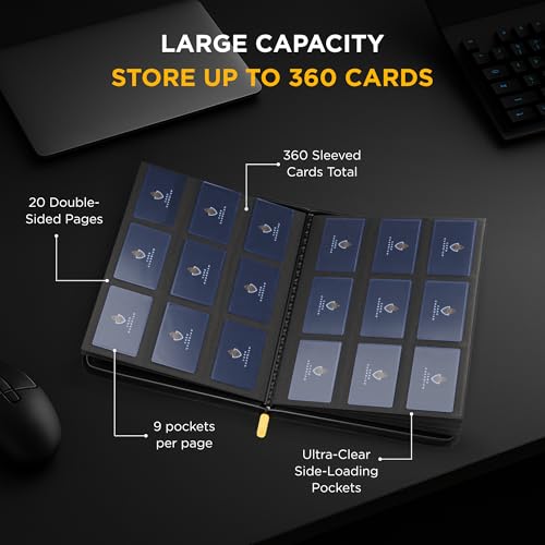 Card Guardian - 9 Pocket Premium Black Card Binder with Zipper for 360 Cards - Trading card binder with Side Loading Pockets for Trading Card Games -TCG Binder (Black) - color: Black