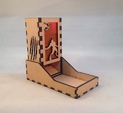 Werewolf Mini Dice Tower v1 Neon Pink Acrylic Window Laser Cut MDF Unique Gift