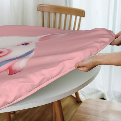 Famame Cute Pink Pig Fitted Round Tablecloth Waterproof Table Cloth with Elastic Edge Wipe Clean Table Covers for Indoor Outdoor Fits 45"-50", Medium - color: Pink Pig