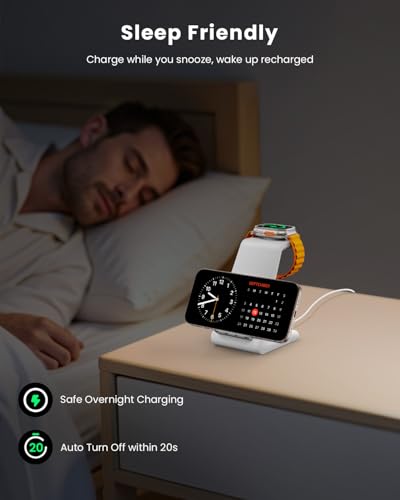 GEEKERA 3 in 1 Wireless Charging Station for Apple, Fast Wireless Charger Stand Dock for iPhone 17 16 15 14 13 12 11 Pro Max Plus XR XS X, Apple Watch Ultra/11/10/9/SE/8/7/6/5/4/3/2, AirPods Pro/4/3/2 - color: White