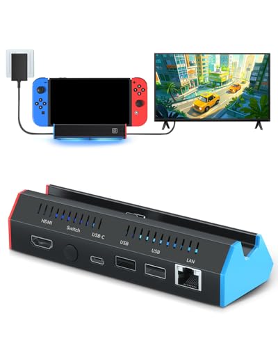 iPLYGAM Switch1 TV Dock with 1000Mbps Ethernet LAN Port/4K HDMI Port, Portable Switch Docking Station for Nintendo Switch/Switch OLED, Replacement Official Switch Dock Base Stand (NO Cable Included) - size: for Switch/OLED(LAN)
