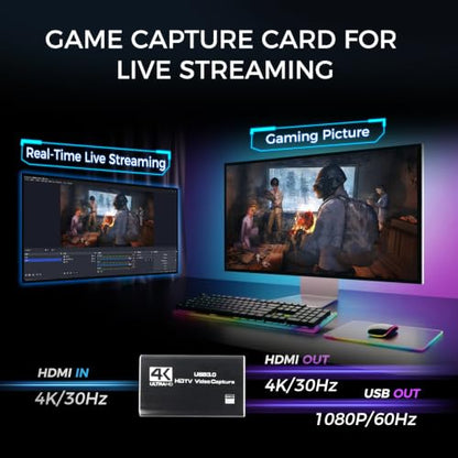 4K HDMI Capture Card for Streaming & Gaming, USB 3.0 Audio Video Capture Device 1080P 60FPS, Low Latency, HDMI Loop Out, Capture Card for PS5, Xbox, Nintendo Switch, PC, Mac, OBS - MSP231 - color: Black-4k YUY2