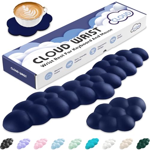 Cloud Wrist Rest for Keyboard and Mouse, Cloud Keyboard Wrist Rest | Dark Blue, Memory Foam, Non-Slip PU Base, Leather, Ergonomic Support, Cute Arm Rest Pad & Palm Cushion,Office Desk Accessory - color: 10 Dark Blue