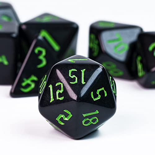 7-Die DND Dice Set Polyhedral Dice Set with a Leather Dice Bag, D&D Dice Set for RPG Table Games (Black) - color: Black
