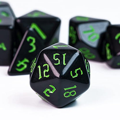 7-Die DND Dice Set Polyhedral Dice Set with a Leather Dice Bag, D&D Dice Set for RPG Table Games (Black) - color: Black