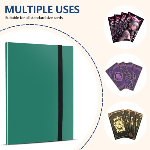 Card Binder, EDUDIIU 9 Pockets Premium Trading Card Binders, Cards Collection Binder Album, Side Loading Yugioh Holder Book for Sport, Football, Baseball Collector - Green - color: Green